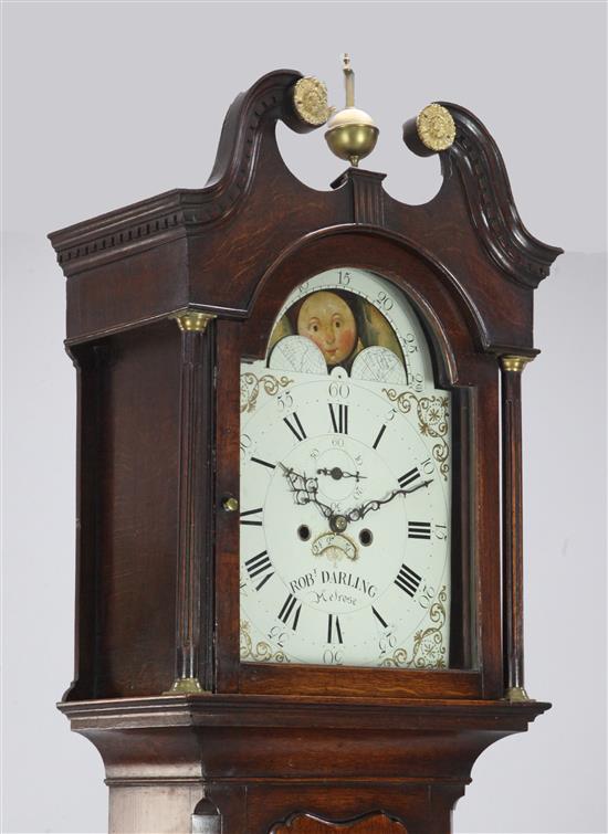 A late 18th century oak cased eight day longcase clock by Robert Darling, Melrose, H. 7ft 3in.